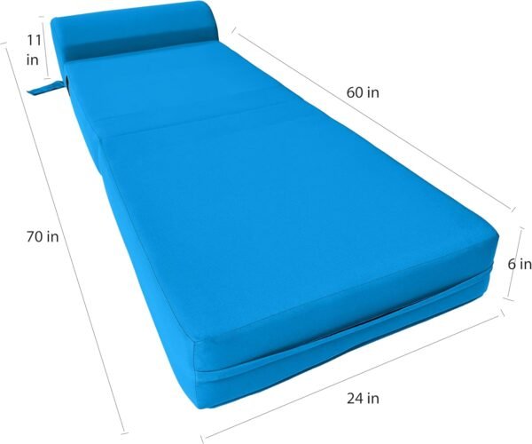 D&D Futon Furniture Sleeper Chair Folding Bed, Studio Sofa Guest Folded Mattress, High Density Foam (70 x 24 x 6, Turquoise) - Image 3