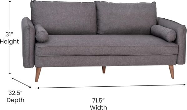 Flash Furniture Evie Mid-Century Modern Sofa - Stone Gray Faux Linen Fabric Upholstery - Real Wood Frame and Legs - Image 7