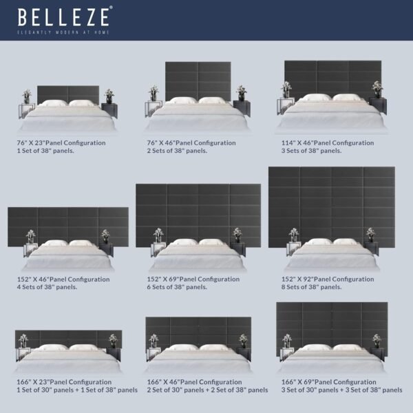 BELLEZE Upholstered Linen Headboards, Wall Mounted Accent Panels, Queen, Twin, or Single Headboards - Pack of 4 Panels, Grey (Each Individual Panel 38" x 11.5") - Image 5