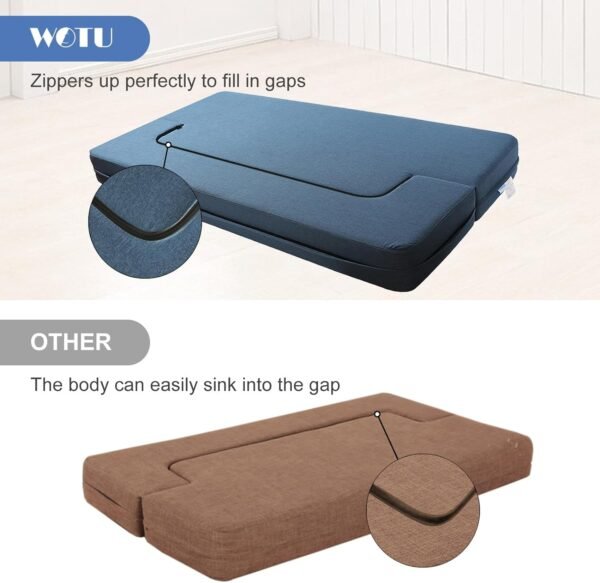WOTU Folding Bed Couch 10 Inch Fold Out Sofa Bed Memory Foam Mattress Comfortable Floor Couch Sleeper Sofa Twin, Dark Blue for Apartments, College Dorms, Guest Room, Living Room - Image 4