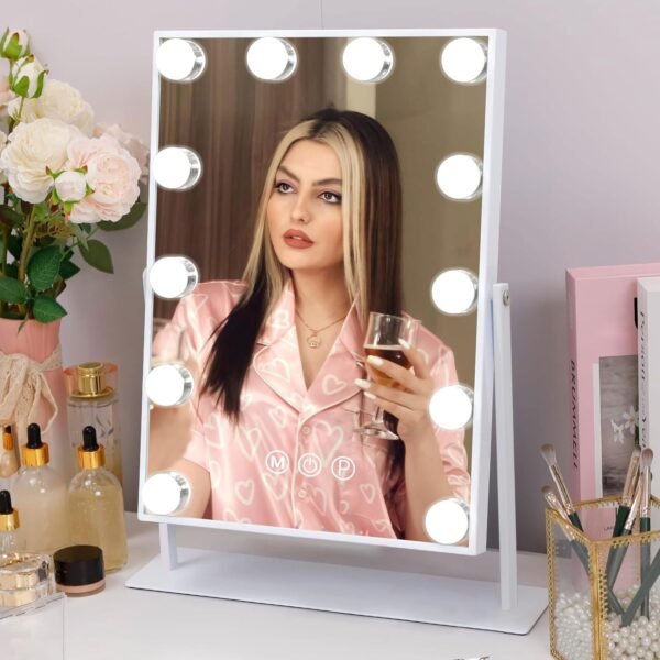 Fenair Vanity Mirror with Lights Lighted Hollywood Makeup Mirror with Lights and10X Magnification Mirror,12 Dimmable Bulbs 360° Rotation (White) - Image 4
