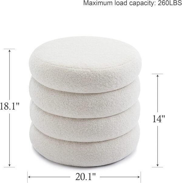 Round Boucle Ottoman with Storage for Dorm, Upholstered Storage Ottoman with Soft Padded Seat, Large Circle Ottoman with Removable Lid, Dorm Decor for College, Living Room, Bedroom, Off White - Image 2