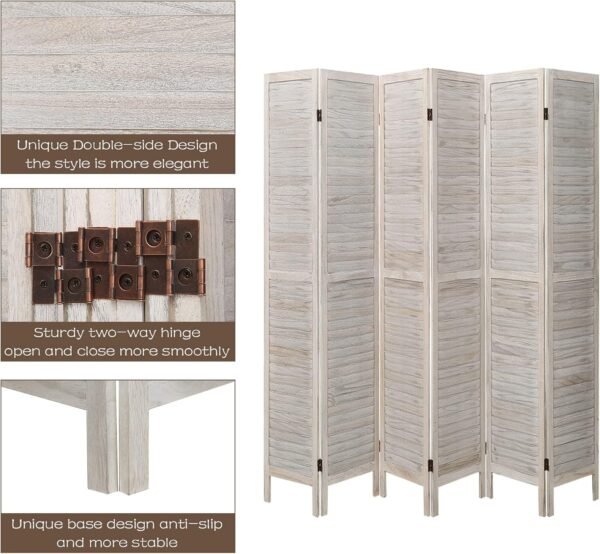 Babion 6 Panel Room Divider, Wood Room Divider, Room Dividers and Folding Privacy Screens, Room Partitions and Dividers, Folding Partition Screen, Bedroom Decoration Off White - Image 3