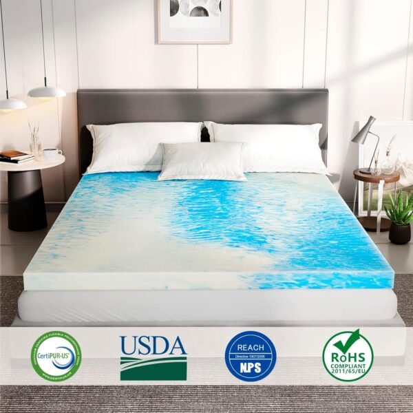 Airensky 3 Inch Twin XL Memory Foam Mattress Topper, Cooling Gel Infused Foam Mattress Topper for Pressure Relief Back Pain, Single Bed Toppers, CertiPUR-US Certified - Image 2