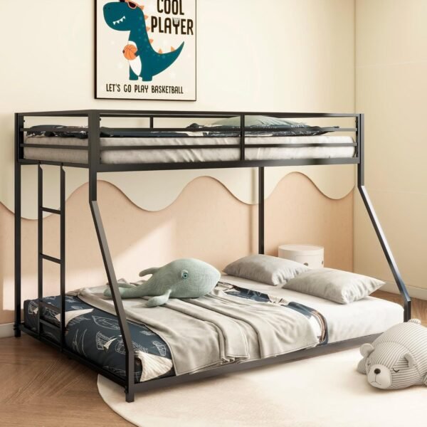 Bunk Bed Twin Over Full Size,Twin Over Full Metal Bunk Beds,Loft Bunkbed for Adult and Kids,Boys, Girls,Low Profile and Easy Climbing with Sturdy Ladder, Black (Twin Over Full)