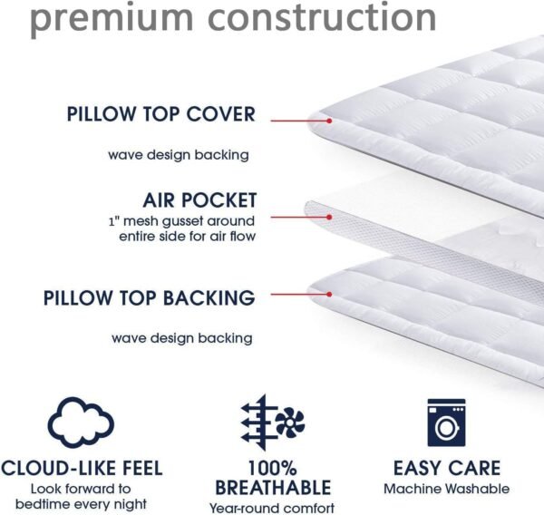 Mattress Topper TwinXL & Mattress Pad Protector for College Dorm Room - Plush Luxury Down Alternative Pillow Top - Extra Thick Soft Mattress Cover with Breathable Air Mesh Sides(39"x80") - Image 4