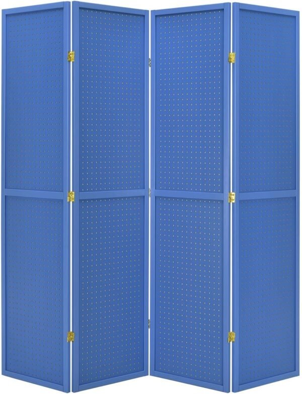 4 Panels Room Divider Folding Screen Pegboard Insert Blue Color 71' High x 70" Wide - Image 2