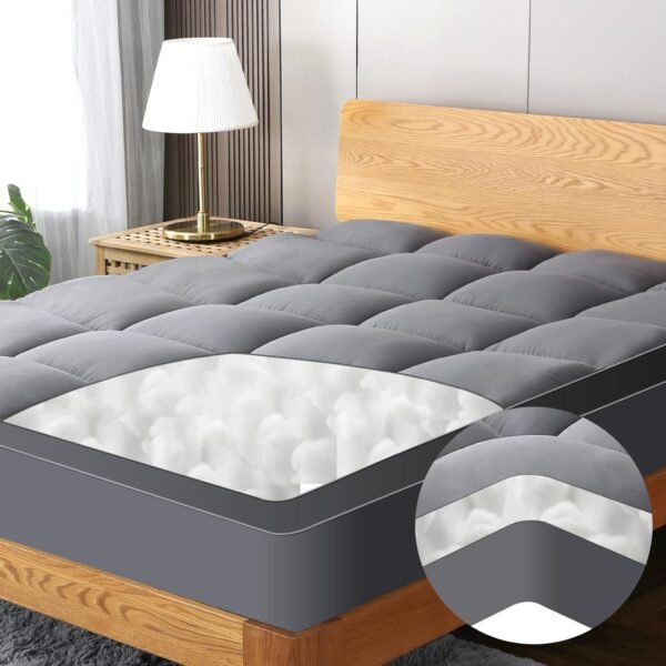 VALUXE Twin XL Mattress Topper Cooling Pillow Top Fitted Mattress Pad Cover Extra Thick Bed Topper Down Alternative Soft Mattress Protector for Back Pain Relief with 8-21 Inch Deep Pocket Grey - Image 2