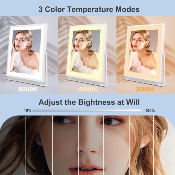 Beelux Vanity Mirror with Lights, New Hollywood Lighted Makeup Mirror with Dimmable Light, Smart Control, Memory, Adjustable Warm White/Natural/Daylight, Birthday Present, 360°Rotation (12 in. White) - Image 3