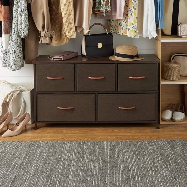 AZL1 Life Concept Extra Wide Dresser Storage Tower with Sturdy Steel Frame, 5 Drawers of Easy-Pull Fabric Bins, Organizer Unit for Bedroom, Hallway, Entryway, Coffee - Image 2