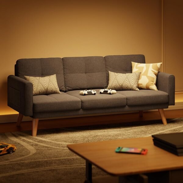 Gizoon 67” Sofa Couch with Soft Armrest Small Sofa Seat with 3 Comfy Pillows for Bedroom 2-Seater Couch for Living Room Teenagers Room Office and Small Spaces, Dark Gray - Image 9