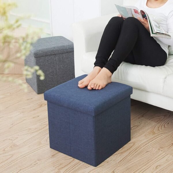 WoneNice Folding Storage Ottoman, Versatile Space-saving Storage Cube Box with Memory Foam Seat, Max Load 100 kg Linen Navy 12 x 12 x 12 Inch - Image 2