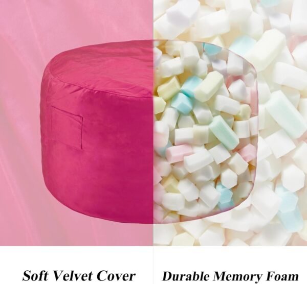 3FT Bean Bag Chairs for Adults with Filling,Big BeanBag Chair with Pocket&Handle,Memory Foam Bean Bags with Velvet Cover for Living Room Bedroom (Pink) - Image 3