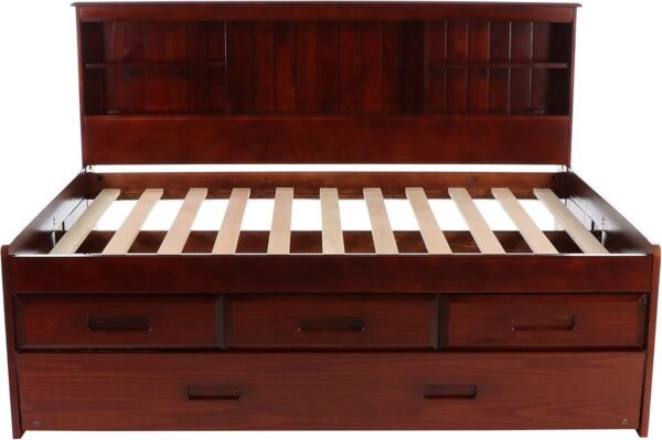 Discovery World Furniture Full Bookcase Daybed with 3 Drawers and Twin Trundle, Merlot - Image 9