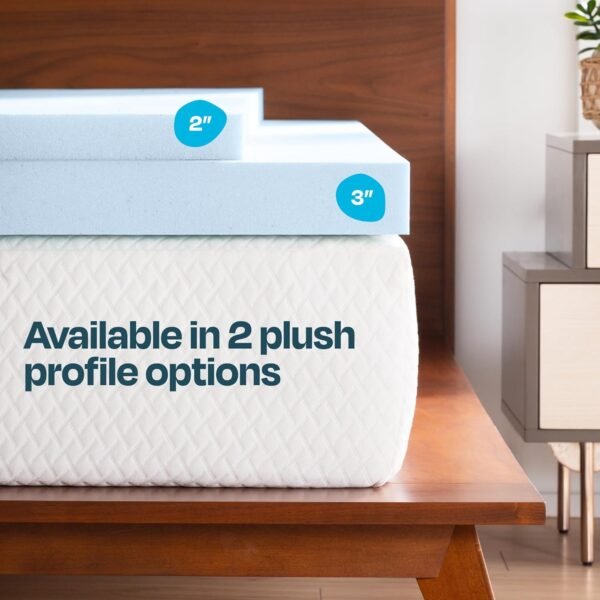 LINENSPA Memory Foam Mattress Topper - 2 Inch Gel Infused Memory Foam - Plush Feel - Cooling and Pressure Relieving - CertiPUR Certified - Dorm Room Essentials - Short Queen Size - Image 5