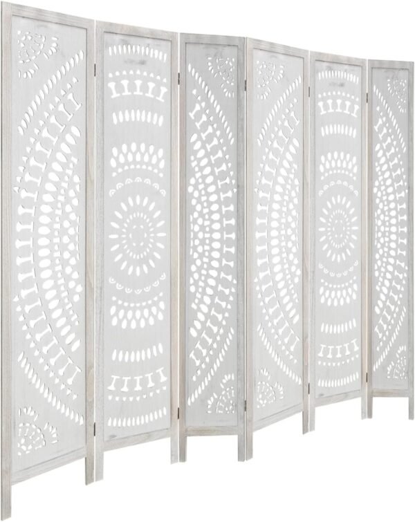 Babion 6 Panel Room Divider, Folding Portable Partition Screen, Carved Wood Folding Room Divider, Modern Bedroom Decoration, 5.6ft Folding Screen-Milky White - Image 3