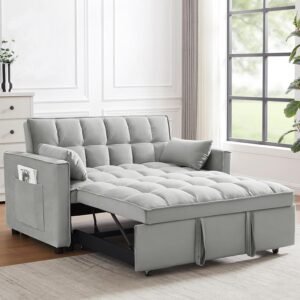 Sleeper Sofa Bed,3 in 1 Convertible Futon Sofa Couch Pull Out Bed,Love Seat Lounge Sofa with Reclining Backrest,Furniture Sleeper Chair for Living Room (Grey)