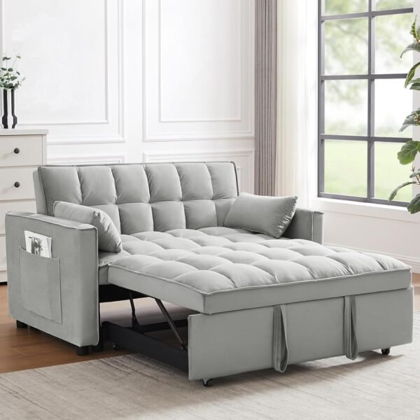 Sleeper Sofa Bed,3 in 1 Convertible Futon Sofa Couch Pull Out Bed,Love Seat Lounge Sofa with Reclining Backrest,Furniture Sleeper Chair for Living Room (Grey)