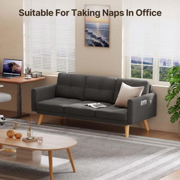 Gizoon 67” Sofa Couch with Soft Armrest Small Sofa Seat with 3 Comfy Pillows for Bedroom 2-Seater Couch for Living Room Teenagers Room Office and Small Spaces, Dark Gray - Image 3