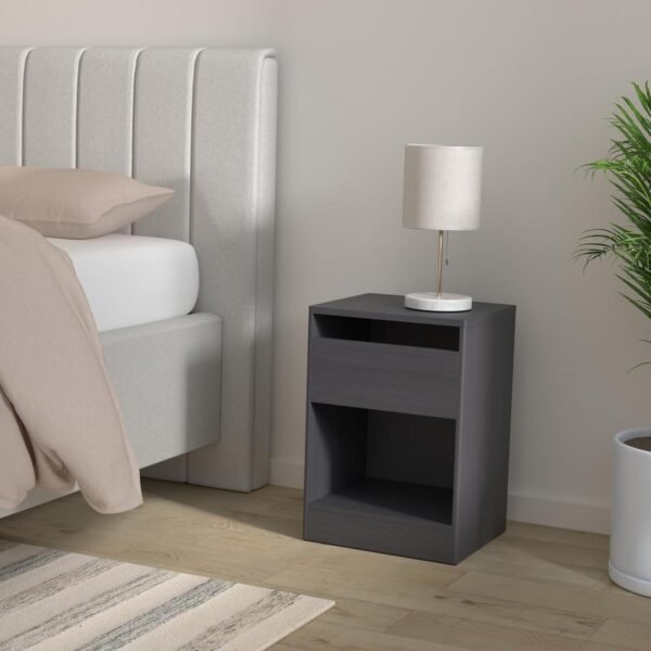 VASAGLE Nightstand with Charging Station, Side End Adjustable LED Lights, Bedside Table with Drawer 2 AC Outlets, 2 USB Ports, Modern, for Bedroom, 13.7" D x 15.7" W x 21.7" H, Black - Image 2