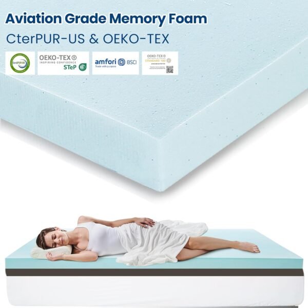 EDILLY 3 Inch Cooling Gel Memory Foam Mattress Topper Twin XL Size, Removable Soft Cover, Comfort Body Support & Pressure Relief - Image 4