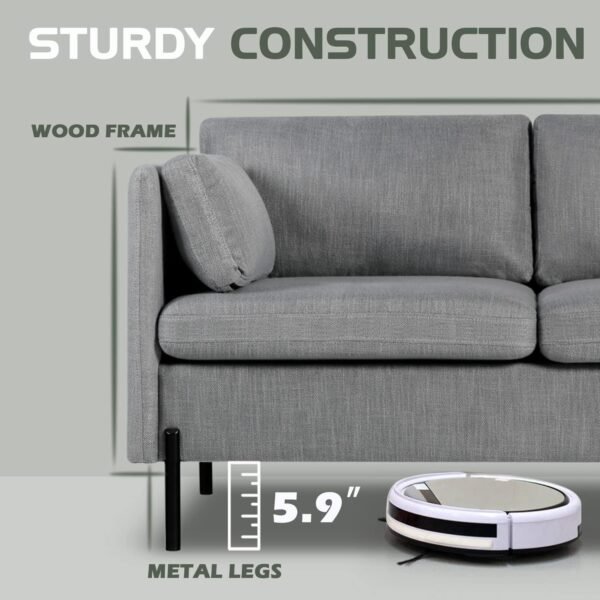 LINLUX Grey Fabric Loveseat Sofa Couch for Living Room, 55''W, 2 Pillows and Iron Legs, Mid Century Modern Design, Suitable for Small Spaces - Image 6