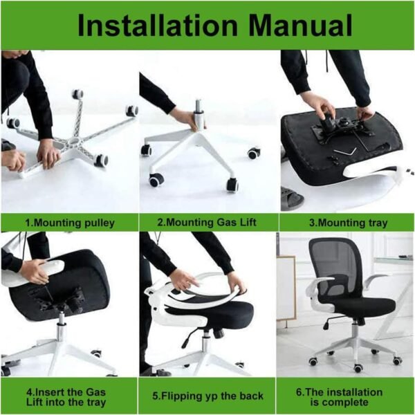 Armless Home Office Desk Chairs,Ergonomic Office Chairs with Lumbar Support,Folding Mesh Backrest Adjustable Swivel Rolling Task Criss Cross Chair,Computer Vanity Gamer Reading Chairs -b (Black-2) - Image 6