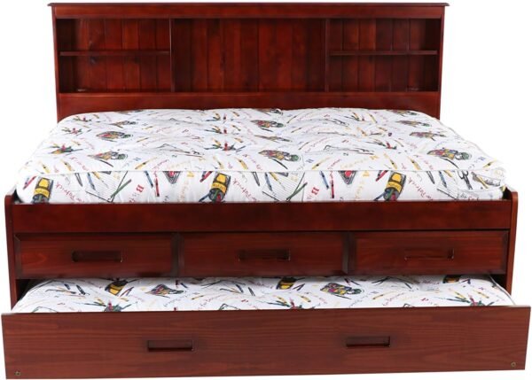 Discovery World Furniture Full Bookcase Daybed with 3 Drawers and Twin Trundle, Merlot - Image 7