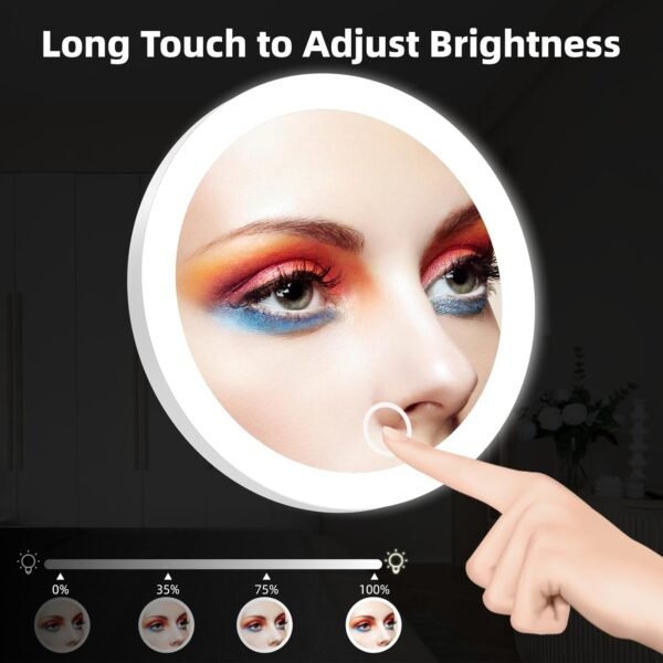 Magnifying Mirror with Light 10X, Lighted Magnifying Mirror 10X Magnification with 3 Suction Cups, 4inch Rechargeable Magnified Travel Makeup Mirror Magnifying Pocket Mirror with Scissors, Dimmable - Image 2