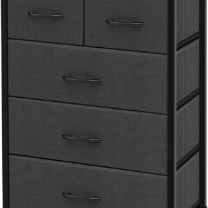 AZL1 Life Concept Storage Dresser Furniture Unit – Large Standing Organizer Chest for Bedroom, Office, Living Room, and Closet – 5 Drawers Removable Fabric Bins – Dark Grey