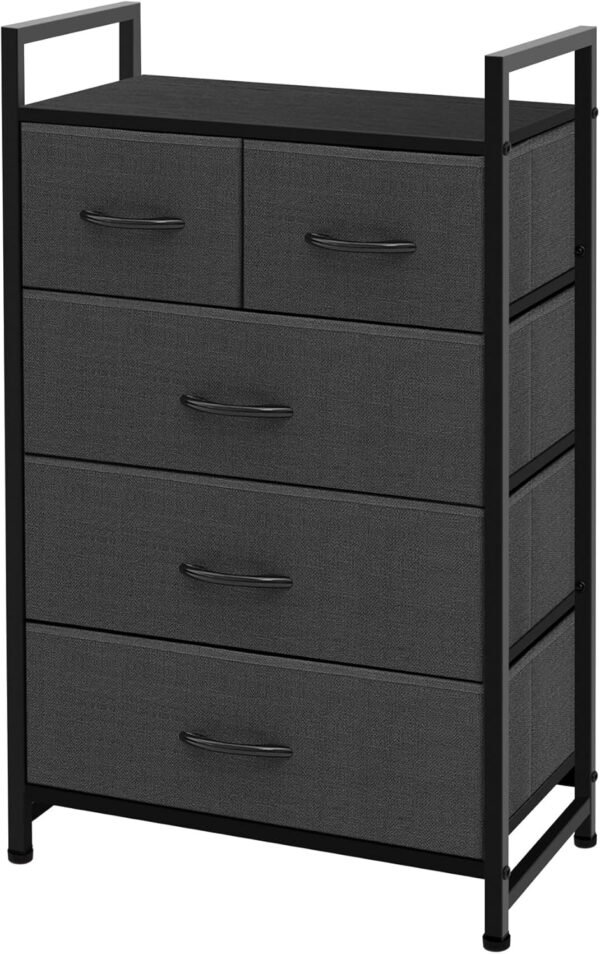 AZL1 Life Concept Storage Dresser Furniture Unit - Large Standing Organizer Chest for Bedroom, Office, Living Room, and Closet - 5 Drawers Removable Fabric Bins - Dark Grey