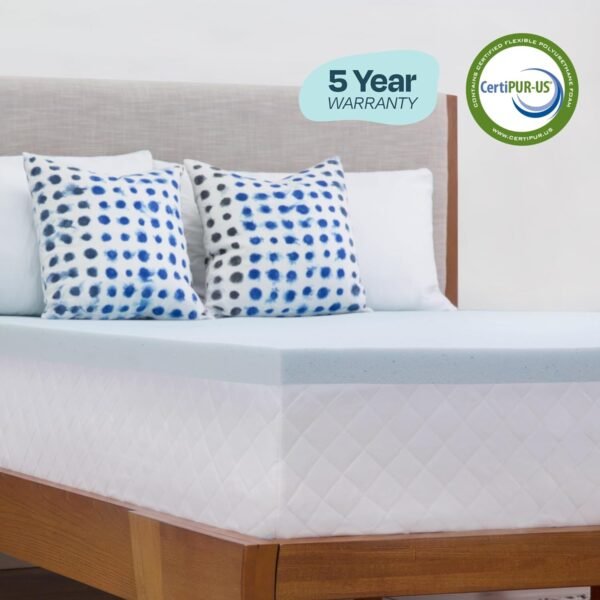 LINENSPA Memory Foam Mattress Topper - 2 Inch Gel Infused Memory Foam - Plush Feel - Cooling and Pressure Relieving - CertiPUR Certified - Dorm Room Essentials - Short Queen Size - Image 6