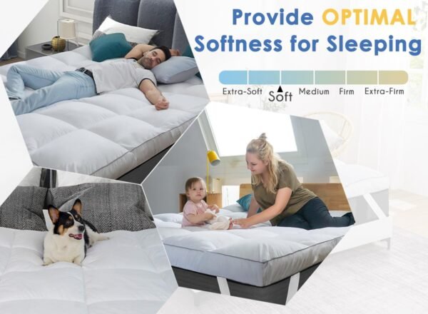 Marine Moon Mattress Topper Queen, Cooling Pillow Top Mattress Topper, Extra Thick Plush Mattress Pad Cover, Overfilled with 7D Down Alternative, Relief Back Pain, Soften Hard Mattress, 80'' x 60'' - Image 5