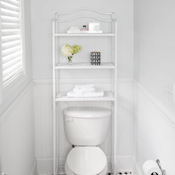 Household Essentials 3-Tier Metal Over the Toilet Bathroom Storage Shelf, White - Image 2