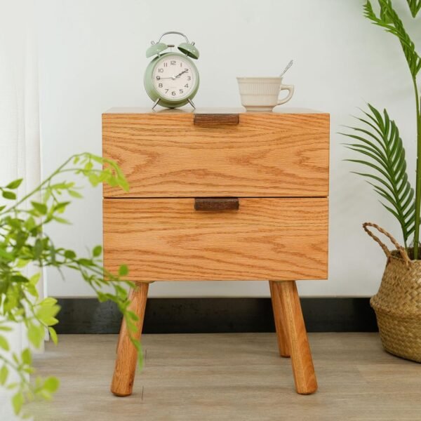 Night Stand, Mid Century Modern Nightstand w/2 Drawers, Cute Small Nightstand, Boho Nightstand, Solid Wood Bedroom Nightstand, Oak Bedside Table, 16.54 W x 15.75 D x 21.65 H Inches(Walnut) - Image 3