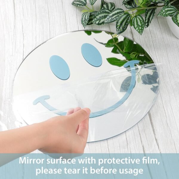 Dremisland Smiley Wall Mirror Preppy Room Decor for Teen Girls Dorm Room Decor Aesthetic Acrylic Mirror Round Mirror for Apartment Living Room, Bedroom, Vanity, Entryway, Hallway. (Blue) - Image 3