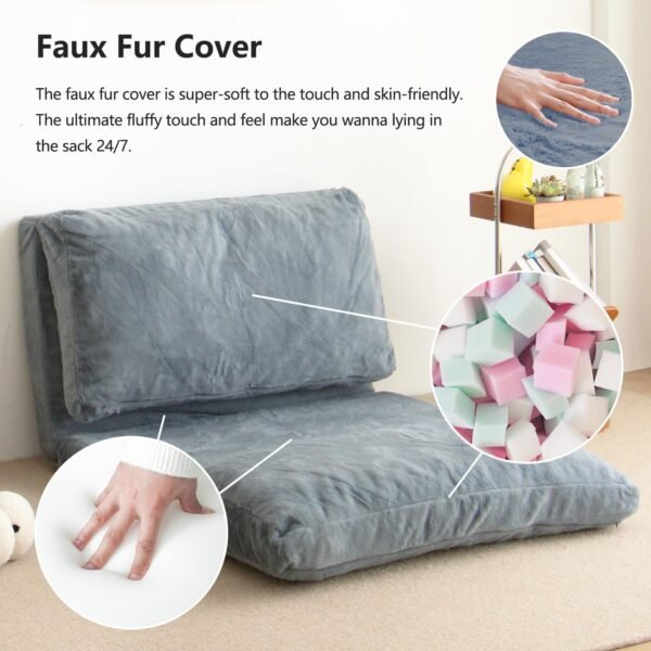 N&V Folding Matress Sofa Bean Bag Bed, Foam Filling Folding Matress Sofa, Includes Removable and Machine Washable Cover, Soft Premium Faux Fur (Small, Blue) - Image 7