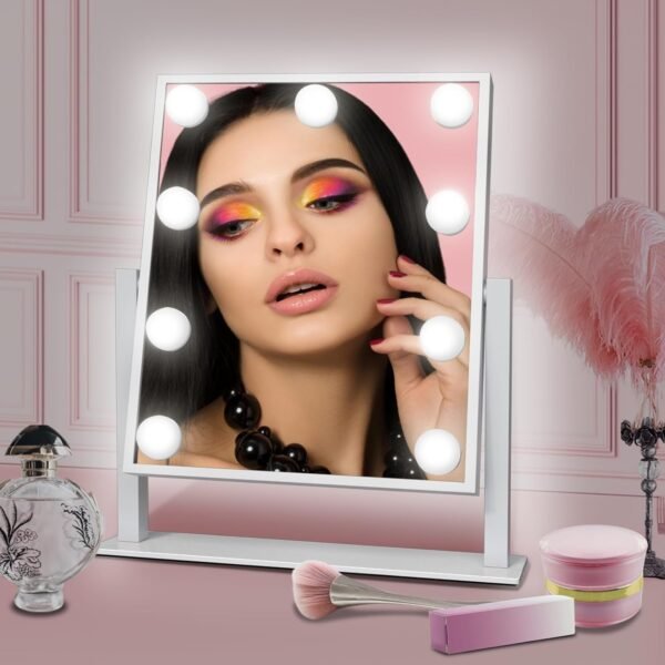 Hollywood Vanity Makeup Mirror with Lights - 9 LED Bulbs, Touch Control, 3 Colors Light, 360° Rotation, Light Up Vanity Mirror for Dressing Room & Bedroom - Image 8