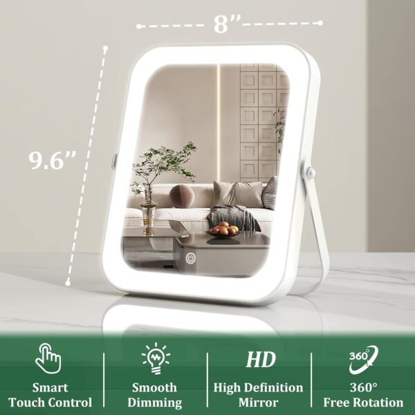 8"x10" Lighted Vanity Mirror, Makeup Mirror with Light, Dimmable Touch Screen, Portable Travel Mirror with U-Shaped Bracket, Cosmetic Mirror with Lights for Makeup Desk ＆ Dressing Room - Image 3