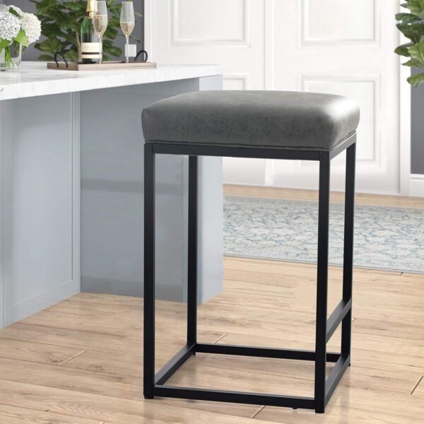 Maison Counter Height 24 Inch Bar Stool for Kitchen Counter Backless Industrial Stool Modern Upholstered Barstool Countertop Chair Saddle Seat Island Stool,330 LBS Bear Capacity,1 Stool(24 Inch, Grey) - Image 2