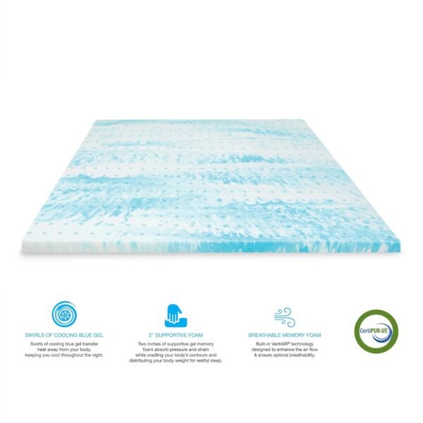 BioPEDIC 2-Inch Twin Size Mattress Topper, iCOOL Tech and Gel Swirl Medium Plush Memory Foam Mattress Topper, CertiPUR-US Certified, White, Twin Size (75" L x 39" W x 2" H) - Image 6