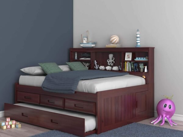 Discovery World Furniture Full Bookcase Daybed with 3 Drawers and Twin Trundle, Merlot
