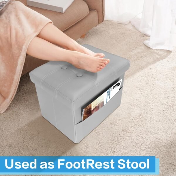 Storage Ottoman,Folding Foot Stools with Side Pocket Footstool Ottoman with Storage for Dorm,Living Room,Bedroom(17X13X13 inches Grey) - Image 3