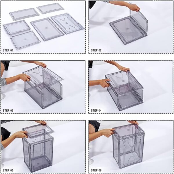 12 Pack Shoe Boxes, Clear Acrylic Plastic Shoe Boxes Stackable, Space-Saving Foldable Drop Front Shoe Storage Boxes Container for With Lids Fits Up to Size 15 (Black) - Image 5