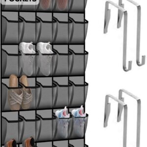 30 Compartment Breathable Mesh Pocket Over the Door Hanging Shoe Organizer, Closet Shoe Organizer, Large Men’s and Women’s Shoe Organizer, Hanging Over the Door Shoe Organizer (Gray)