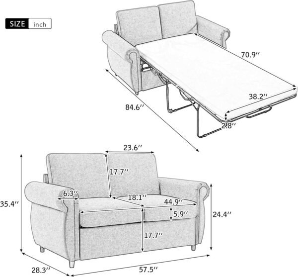 P PURLOVE Sleeper Sofa Bed, Pull Out Sofa Bed Loveseat Sleeper with Twin Size Memory Mattress, Modern Linen Couch Bed Chairs for Living Room, Bedroom and Small Space (Brown) - Image 3