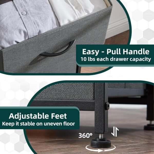 Somdot Nightstand with 2 Drawers, Bedside Table Small Dresser with Removable Fabric Bins for Bedroom Nursery Closet Living Room - Sturdy Steel Frame, Wood Top, Pull Handle - Charcoal Grey - Image 6