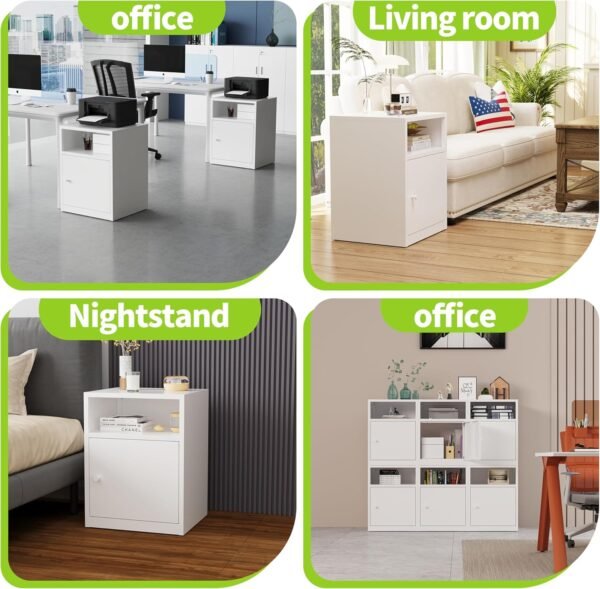 Metal Night Stand, White Bedside Table with Open Shelf, Small Nightstand, Small Dresser, Side Table with Storage for Bedroom and Living Room 19.6" H x 14.9" W x 13.3" D - Image 5