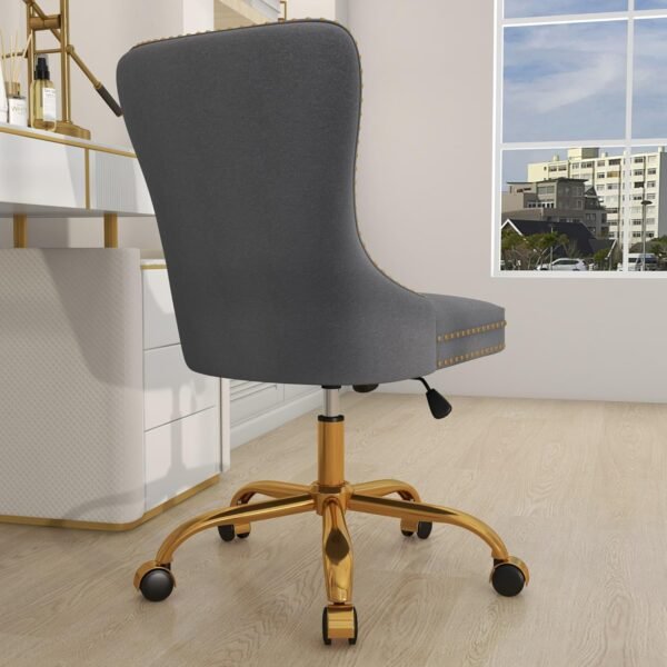 ABET Desk Chair with Wheels, Velvet Gold Office Chair Armless Swivel Chair with Tufted High Back Rivet Trim, Comfy Upholstered Ergonomic Computer Chair for Bedroom, Study, Reception Room Grey - Image 7