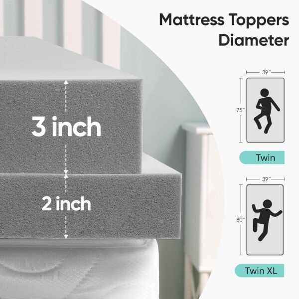 2 inch Twin XL (39"x80") Gel Memory Foam Mattress Topper Ventilated Soft Mattress Pad, Bamboo Charcoal Bed Topper, CertiPUR-US Certified, Twin XL Size, Gray - Image 8